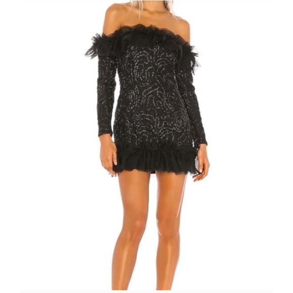 Revolve Camila Coelho Suzette Off Shoulder Mini Dress Black Small - Picture 1 of 16
